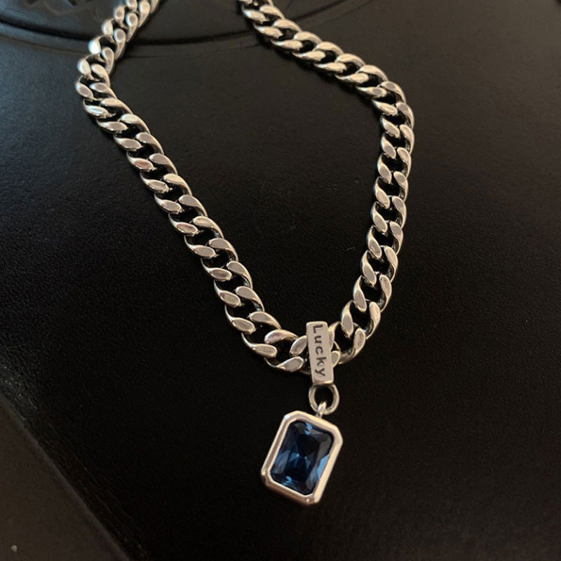 Gulf Navy Blue Zircon With Diamond Thick Necklaces