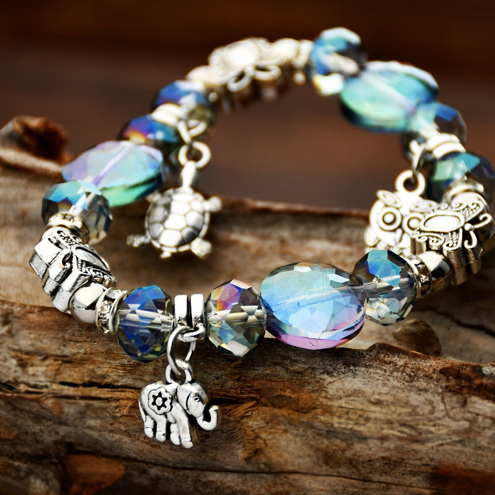 Women's Elephant Pendant Colorful Crystal Miao Sier Butterfly Bracelets