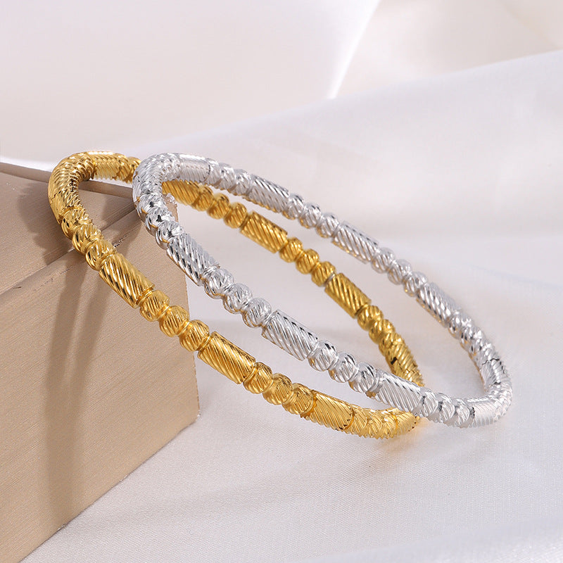 Stainless Steel Bamboo Joint Round Beads Titanium Female Bracelet