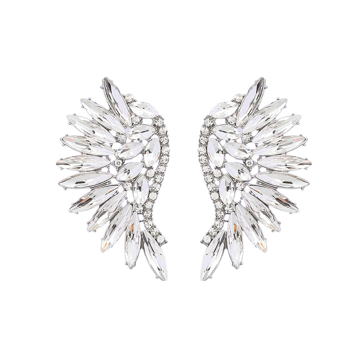 Colorful Crystals Exaggerated Fan-shaped Wings Fashion Earrings