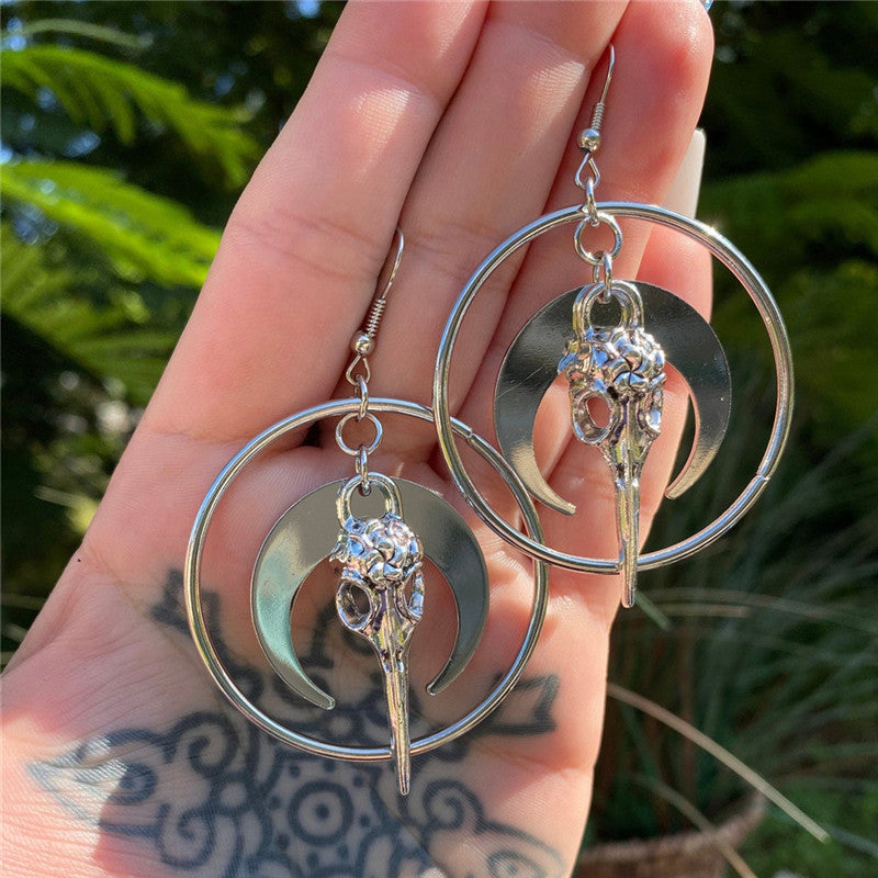 Moon With Skull Crow Bird Gothic Rings