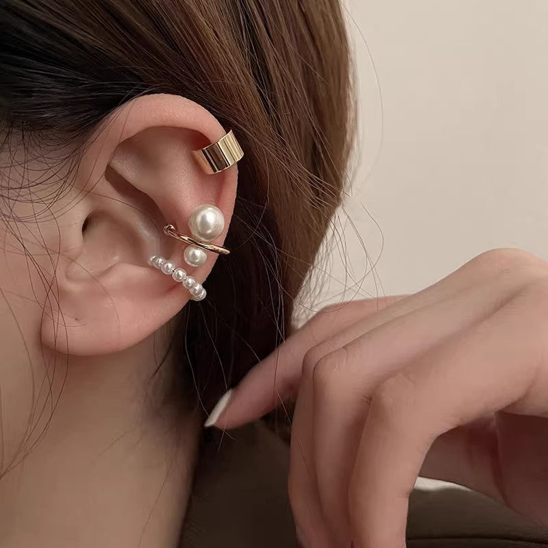 Women's Three-piece Pearl Bone French Niche Ear Clip