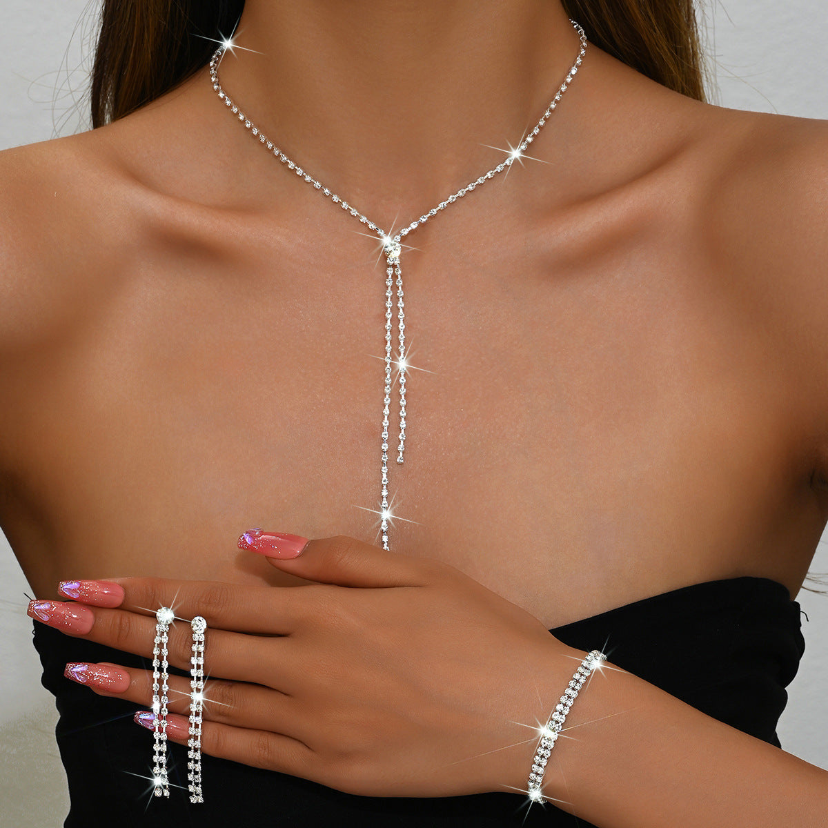 Delicate Super Shining Crystal Ear Clip Bridal Wedding Dress Formal Necklaces
