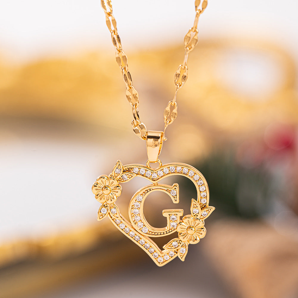 Affordable Luxury Fashion Letter Love Trendy Copper Inlaid Zircon Clavicle Necklace