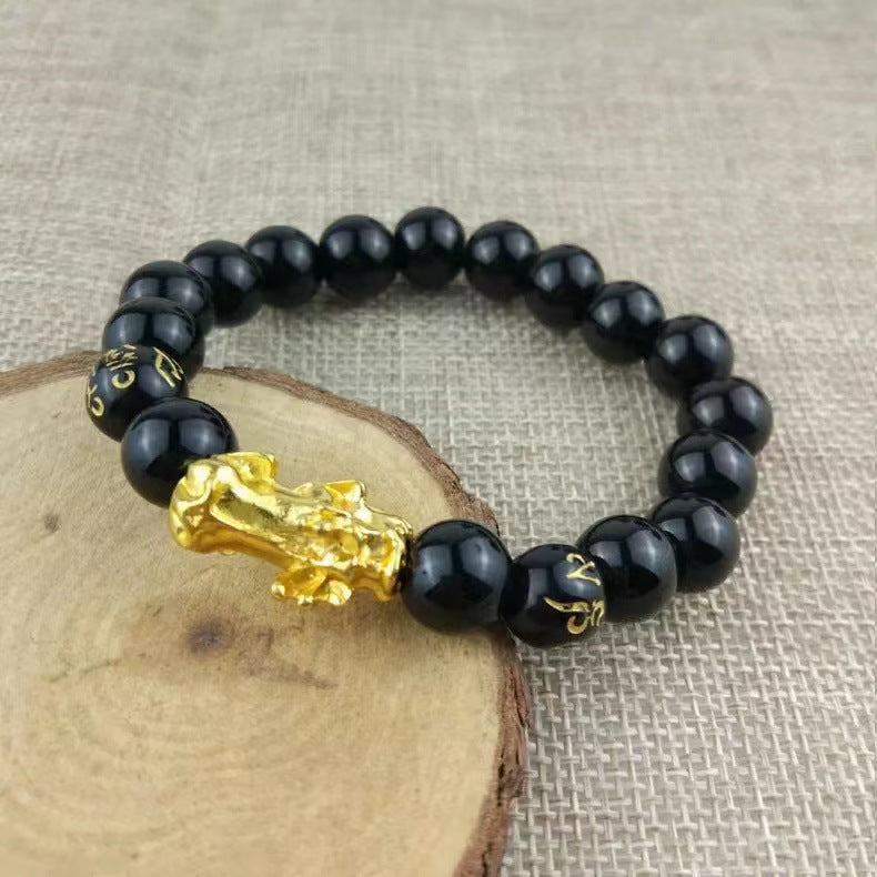 Men's Pi Female Hard Obsidian Solid Golden Bracelets