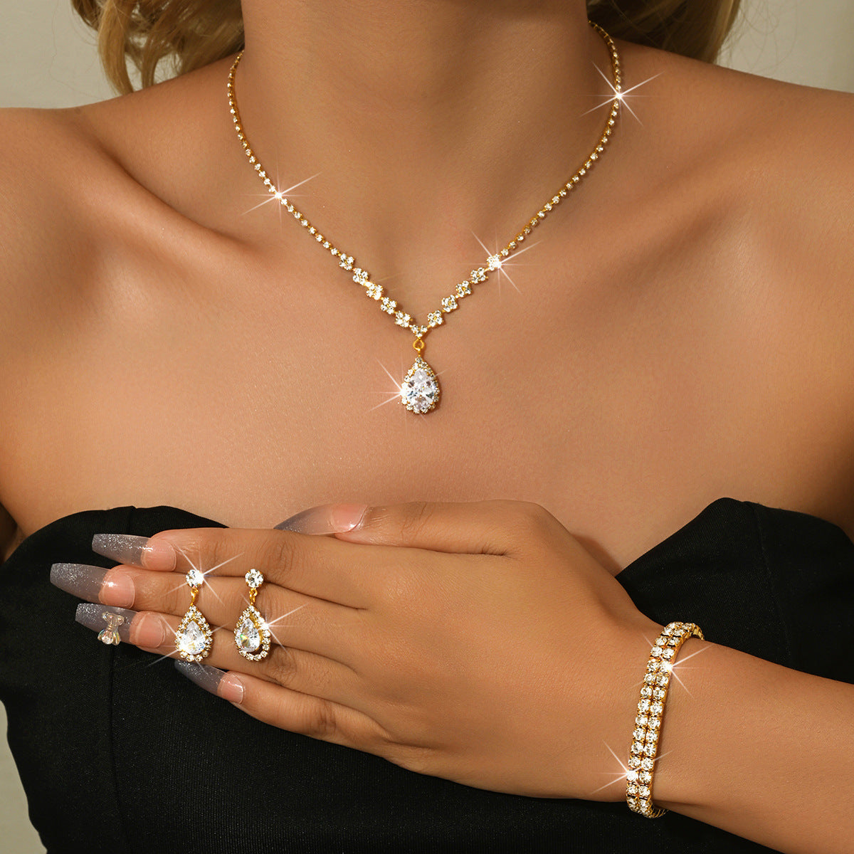 Women's Bridal Rhinestone Zircon Wedding Dress High Sense Jewelry Set