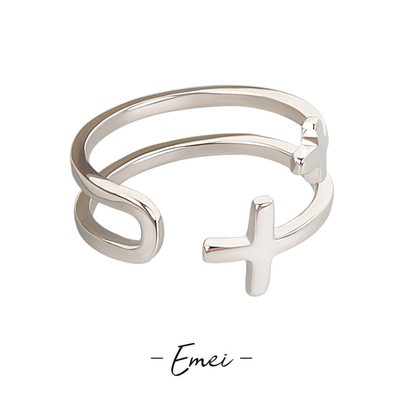 Korean Style Simple Double Layer Cross Female Rings