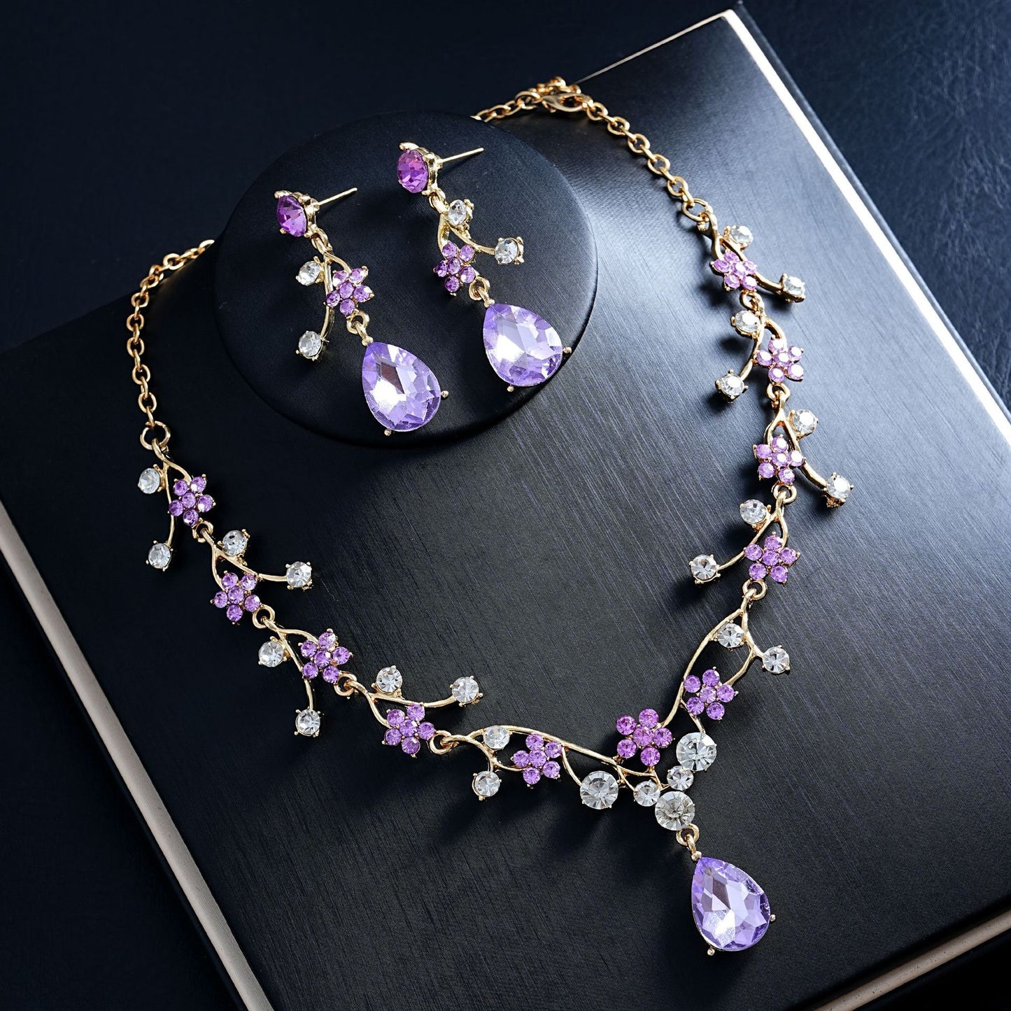 Fashion Color Matching Flower Water Drop Two-piece Jewelry Set