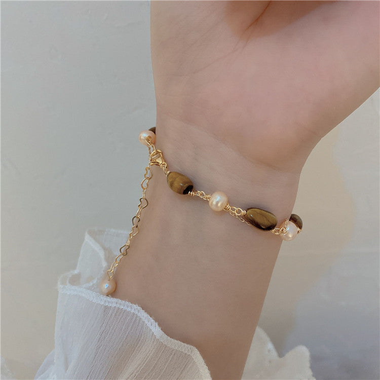 Women's Freshwater Pearl Tigereye Cold Style Retro Design Bracelets