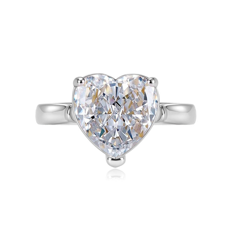Live Pink Heart-shaped Navy Blue High Carbon Diamond Ice Flower Ring