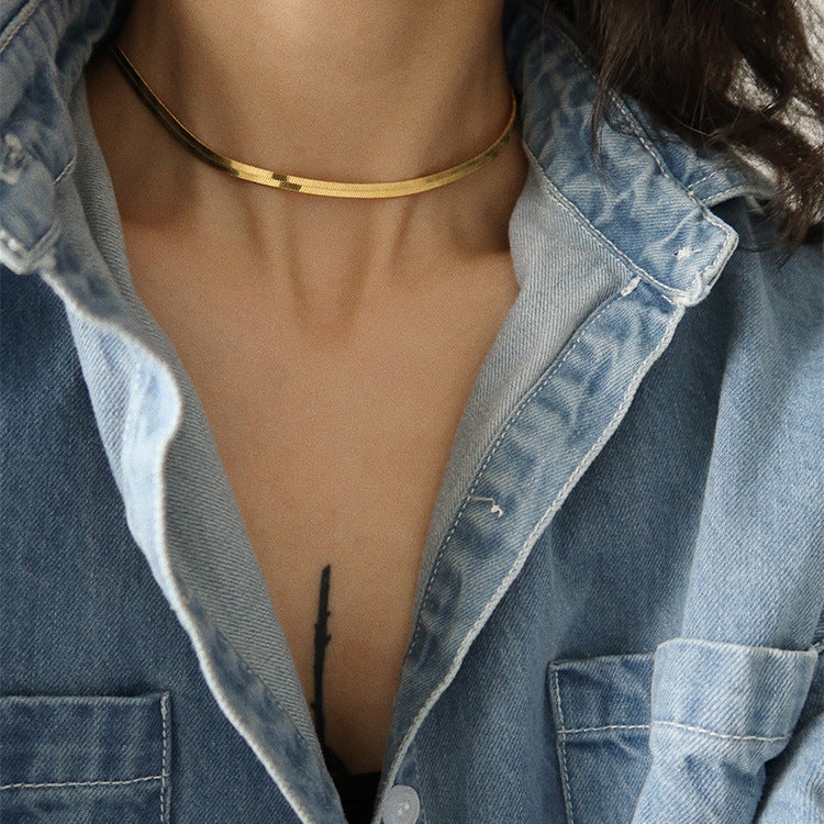 Thin Twin Snake Bone Clavicle Titanium Steel Necklace
