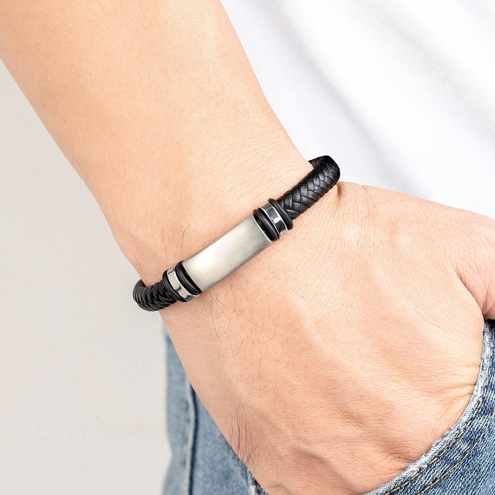 Men's Color Collection Stainless Steel Leather Woven Personality Bracelets