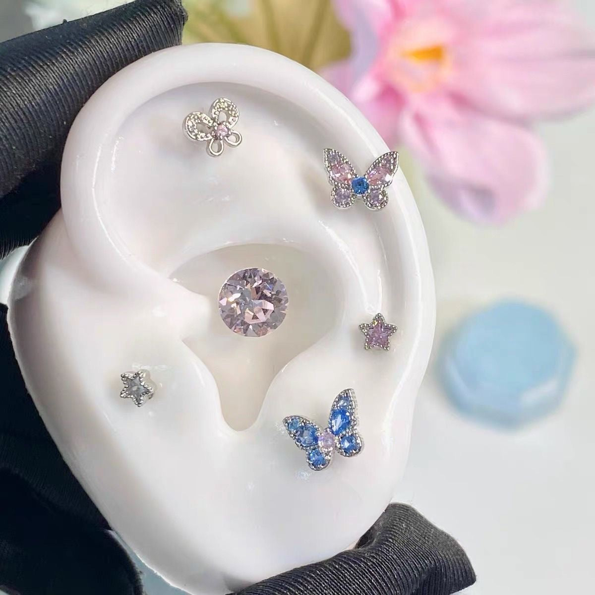Steel Colorful Design Sense Ear Bone Cochlear Stud Earrings