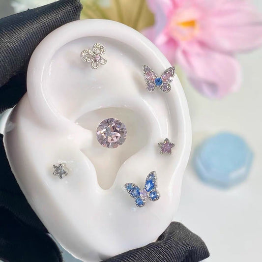 Steel Colorful Design Sense Ear Bone Cochlear Stud Earrings