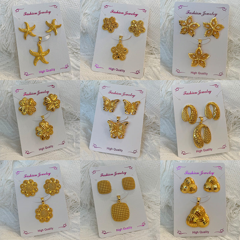 Love Heart Flowers Ear Baroque Gold Fashion Jewelry Set