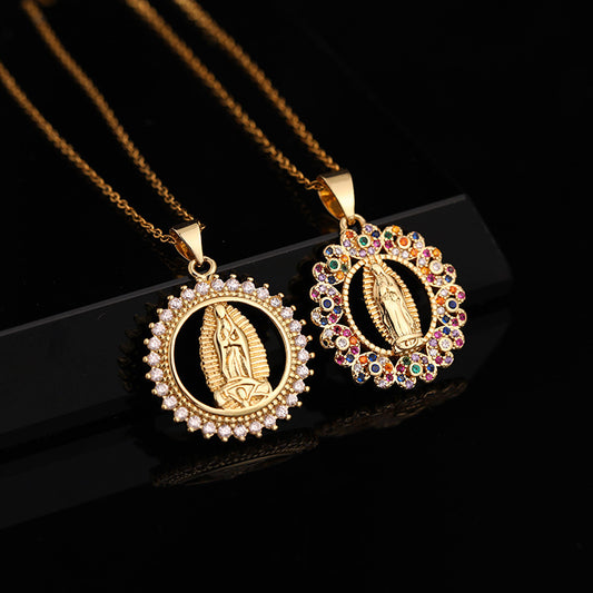 Virgin Mary Diamond Color Zircon Gold Chain Necklaces