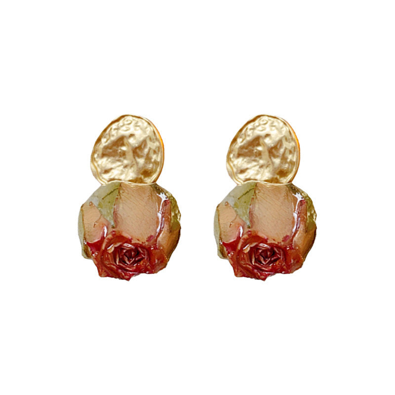 Women's Retro Handmade Real Flower Eternal Bud Sier Pin Fashionable Elegant Rings