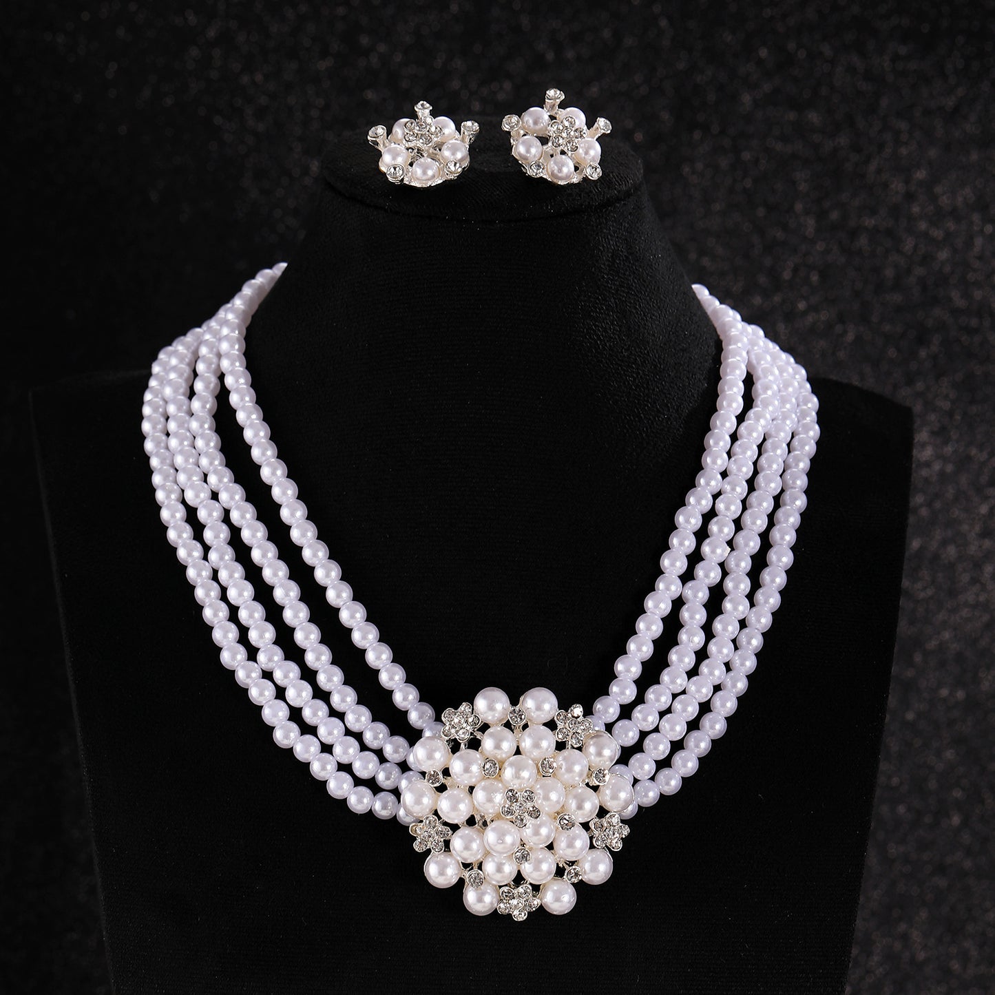 High-grade Rhinestone Ball White Pearl Female Jewelry Set