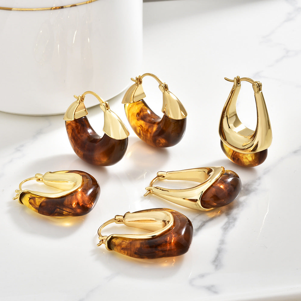 Personalized Resin Coffee Color Retro Affordable Luxury High Sense Temperament Ear Buckle