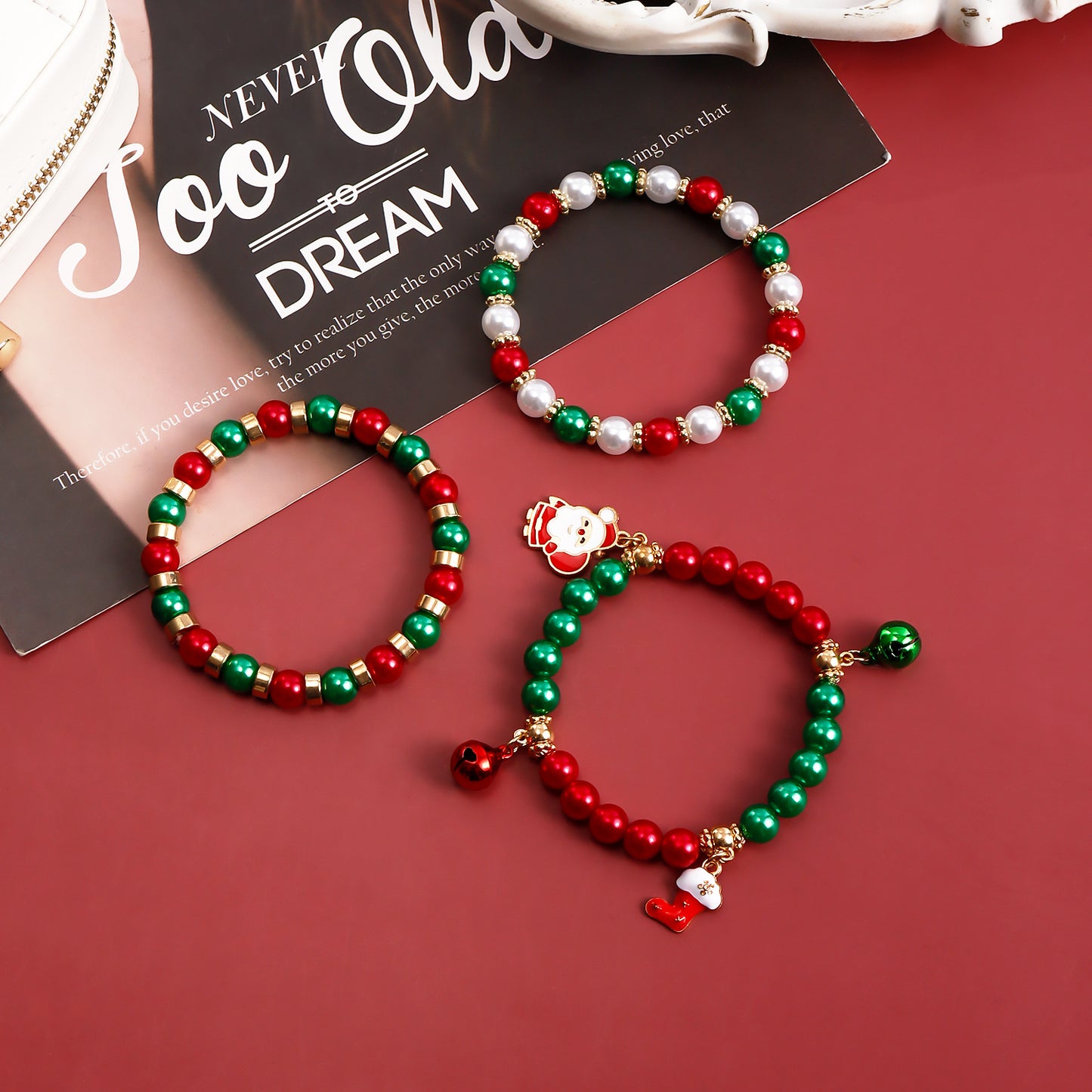 Christmas Santa Claus Color Beaded Suit Bracelets