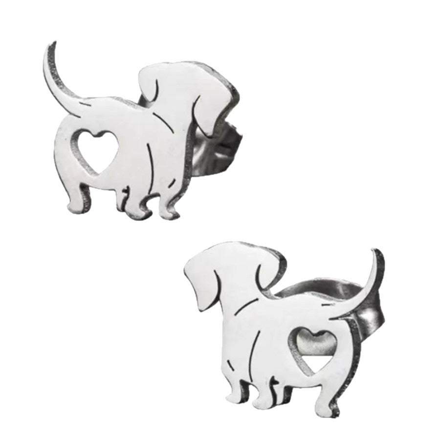 Stainless Steel Cute Charles King Snoopy Love Stud Earrings