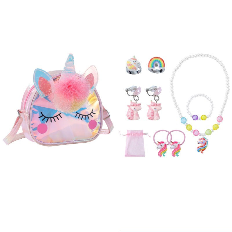 Color Box Unicorn Shoulder Bag Cartoon Jewelry Set