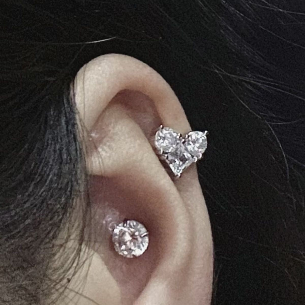 Heart Shape With Diamond Female Sweet Cool Design Sense Zircon Stud Earrings