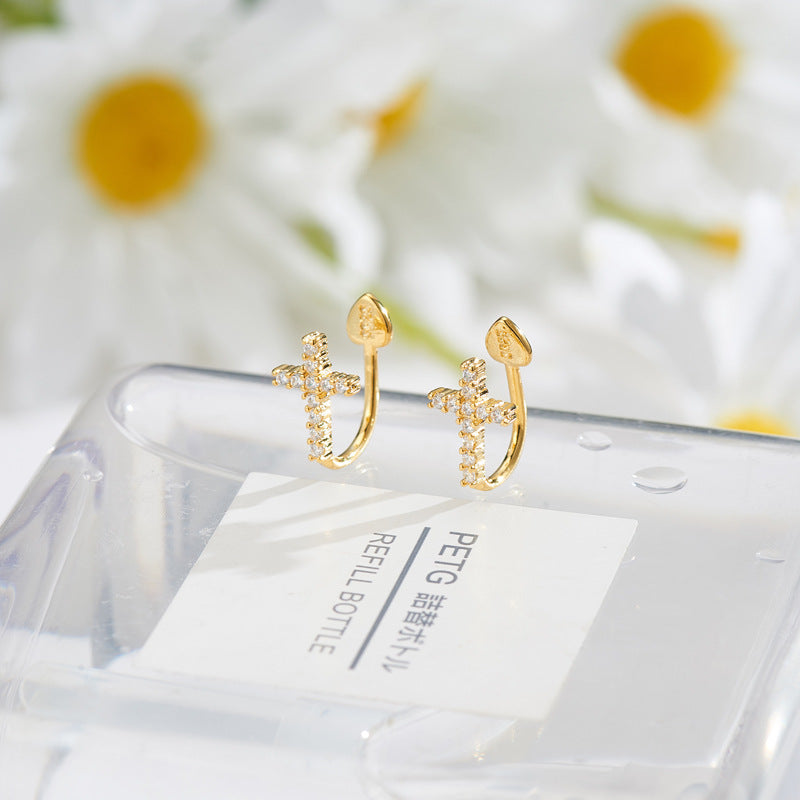 Sterling Sier Cross Female Simple Personality Earrings