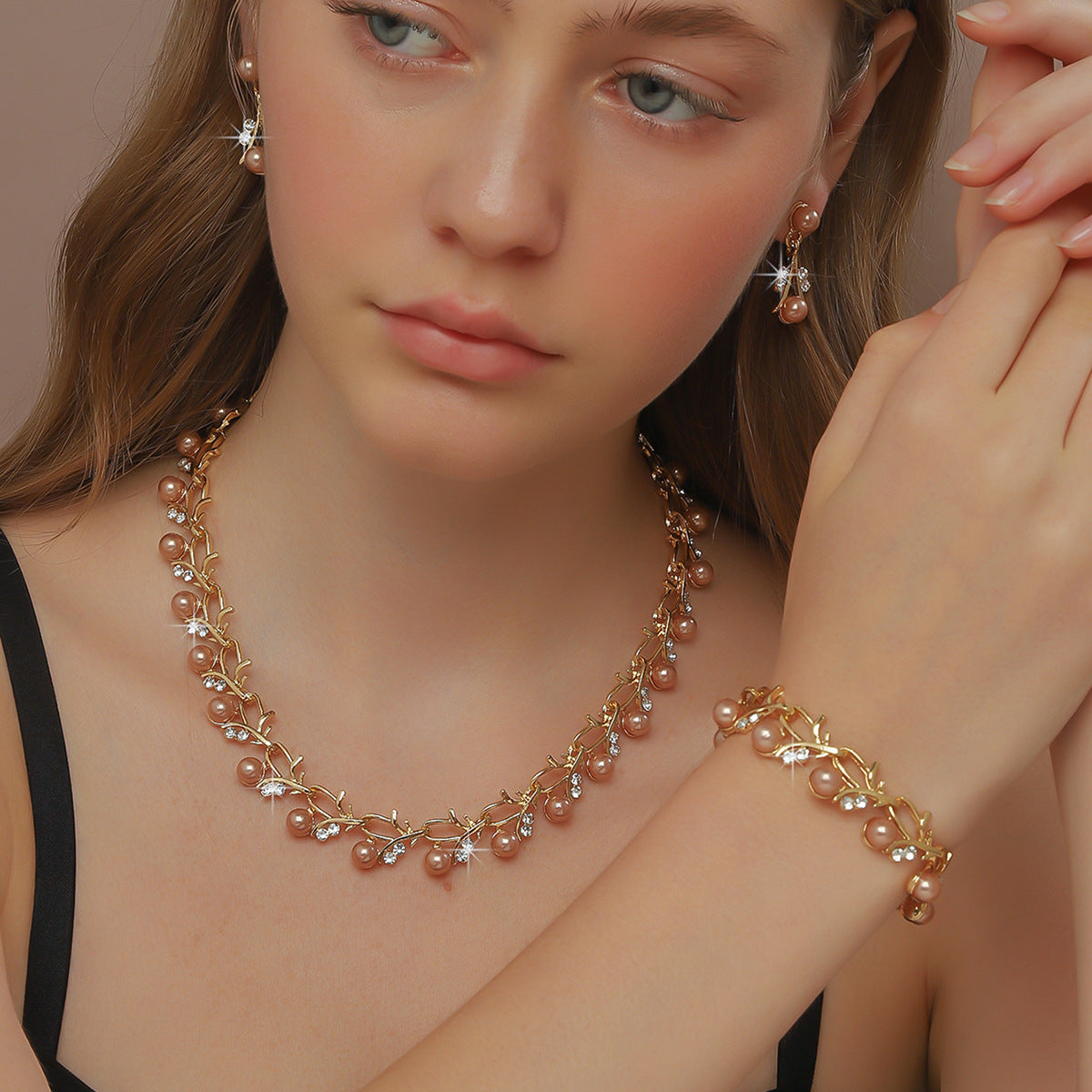Pearl Female Alloy Bridal Advanced Two-piece Jewelry Set