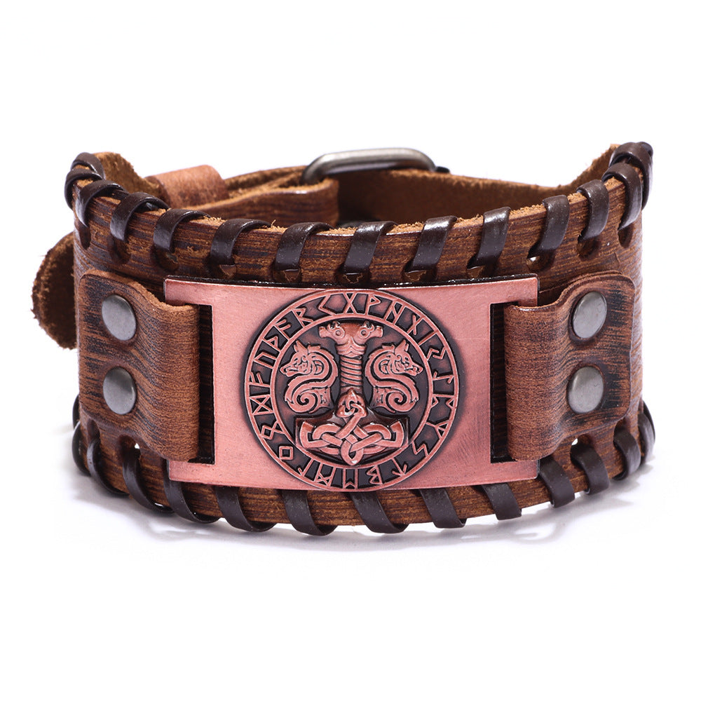 Herrenlegierungs-Wolfskopf-Accessoires, breite Lederarmbänder