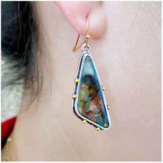 Paris Fashion Triangle Drop-shaped Colored Marbling Upscale Earrings