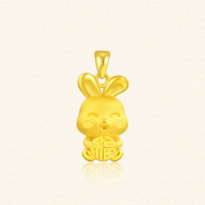 Women's Placer Gold Lucky Rabbit Pendant Cute Bunny Necklaces