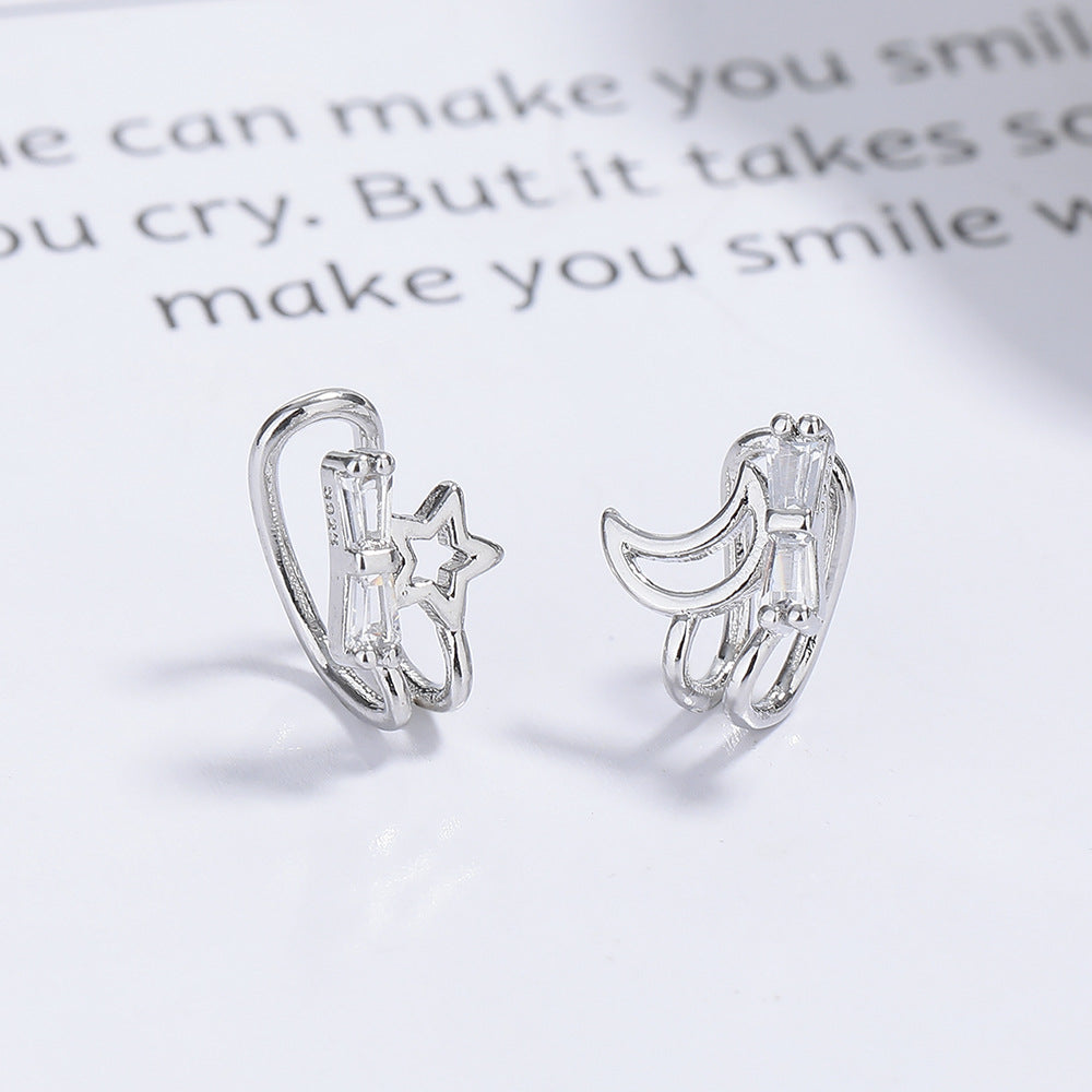 Hollow Asymmetric Star Moon No Pierced Small Fresh Artistic Inlaid Ear Clip