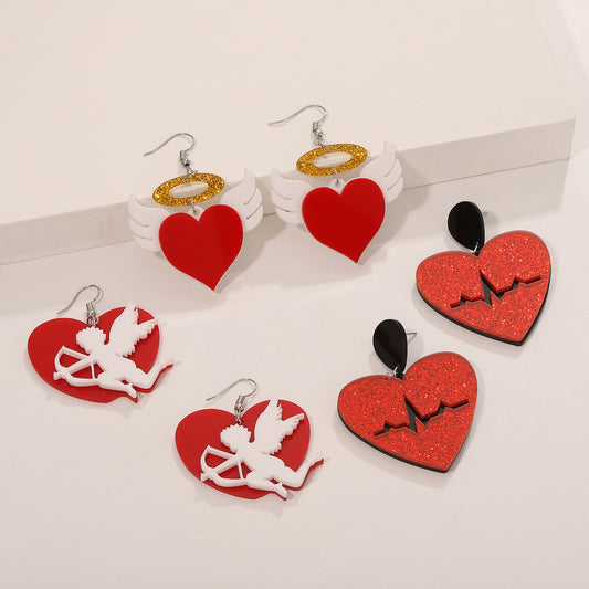 Boucles d'oreilles acryliques ailes de ciel d'amour pour la Saint-Valentin pour femmes