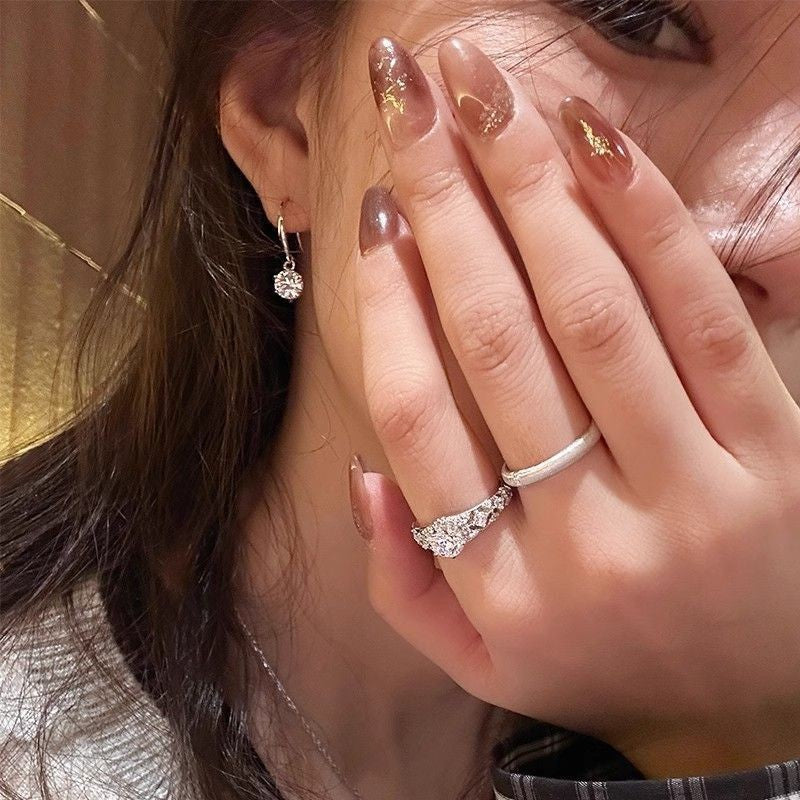 Women's Studded With Zircon White Gold Color Round Rhinestone Elegant Petite Earrings