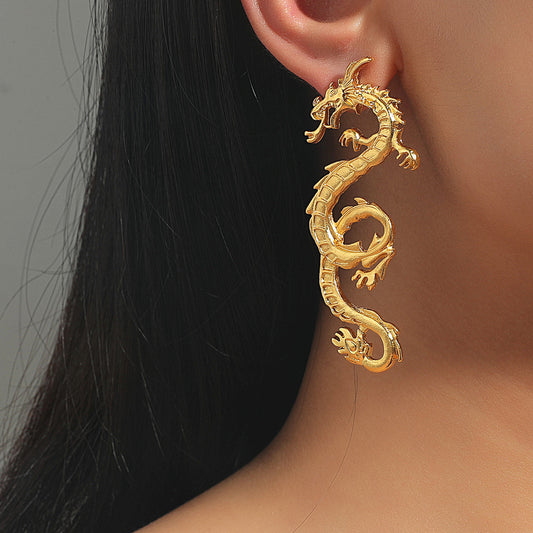 Women's Exaggerated Golden Dragon Retro Elegant Alloy Earrings