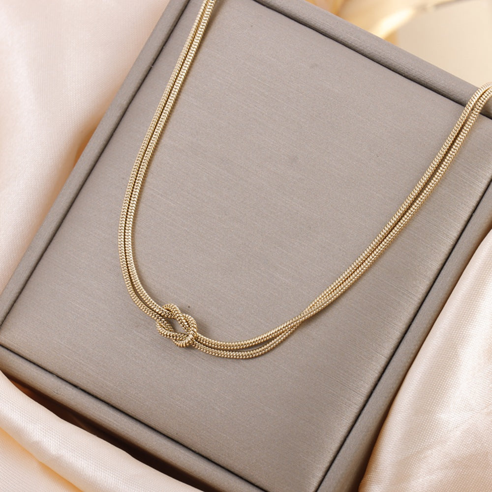 Titanium Steel Double Layer Twin Knotted Simple Affordable Luxury Fashion Jewelry Set