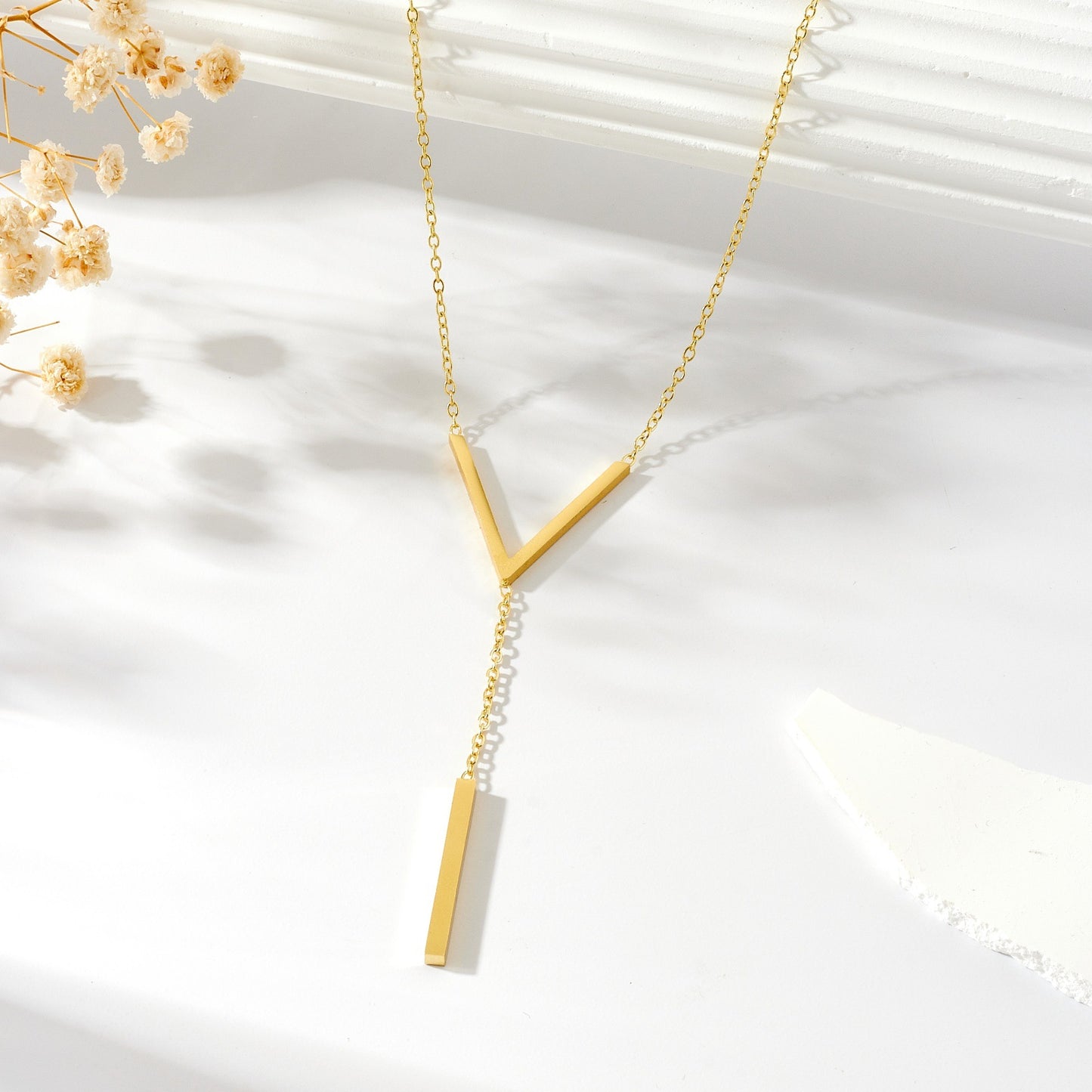 Thin Personalized Long Tassel Y-shaped Clavicle Chain Titanium Steel Gold Necklace