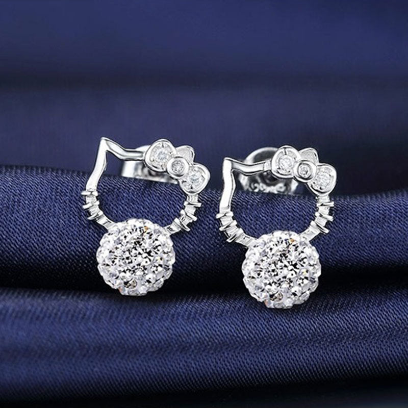 Boucles d'oreilles entièrement serties de bijoux pour femmes, Style plaqué argent