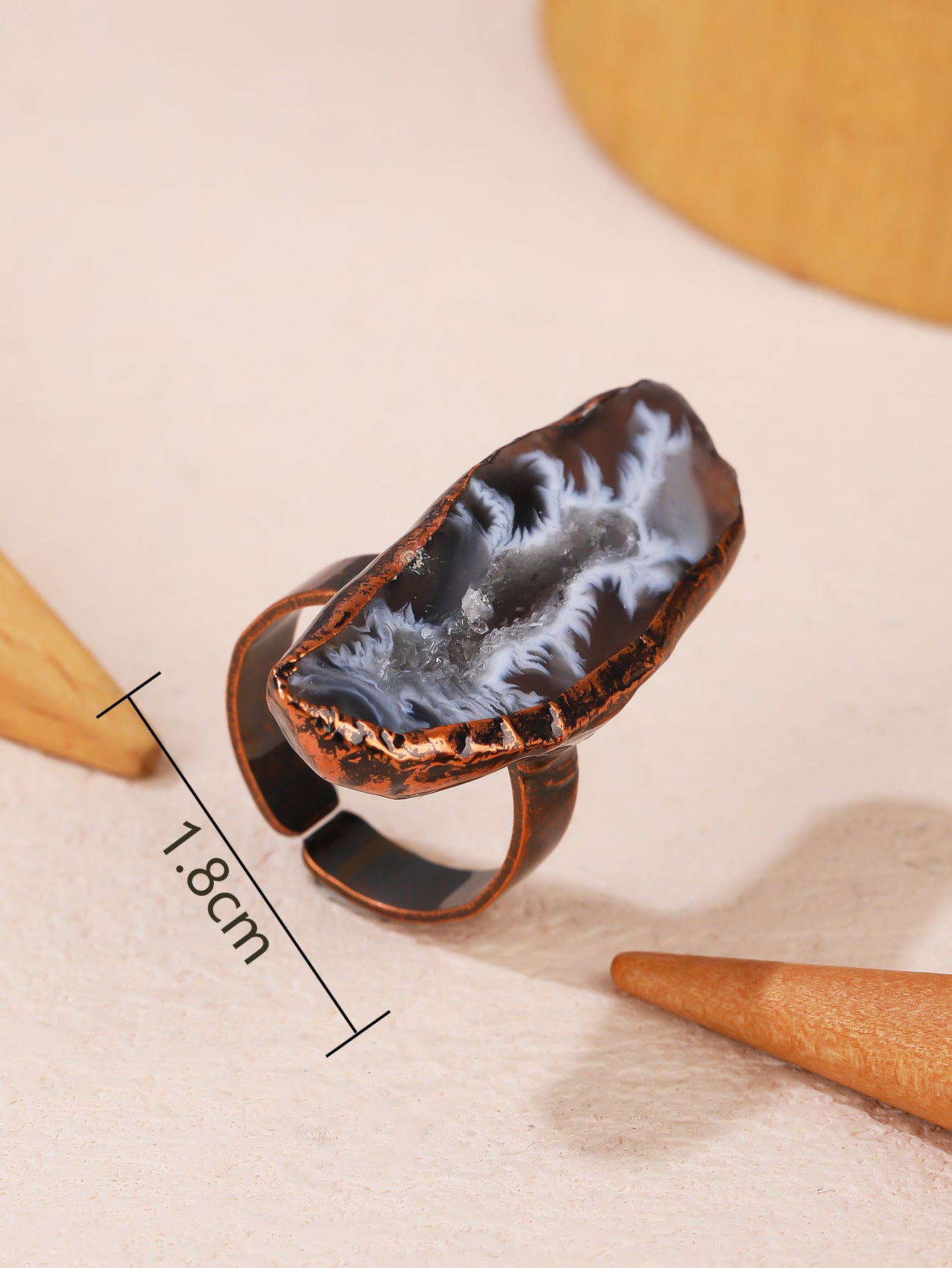Retro Style Natural Egg Agate Crystal Hole Unshaped Opening Adjustable Ring