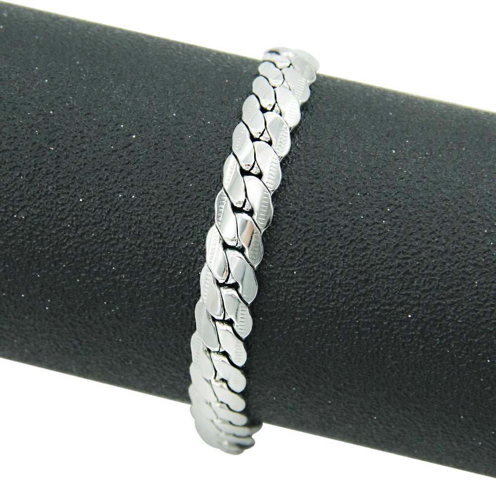 Women's & Men's & Glossy Titanium Steel Cuban Link Chain Cold Wind Bracelets