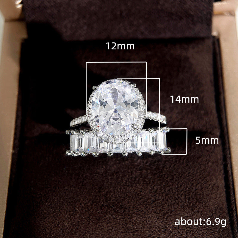 Super Flash Princess Set Oval Diamond Halo Zircon Rings