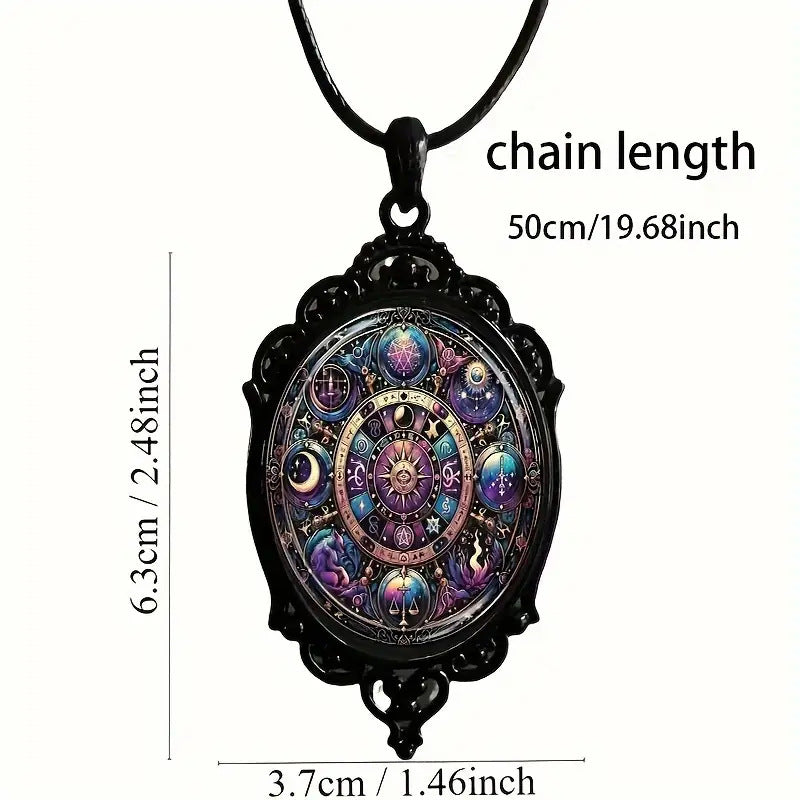 Elegant Constellation Pattern Black Frame Glass Embossed Romantic Necklace