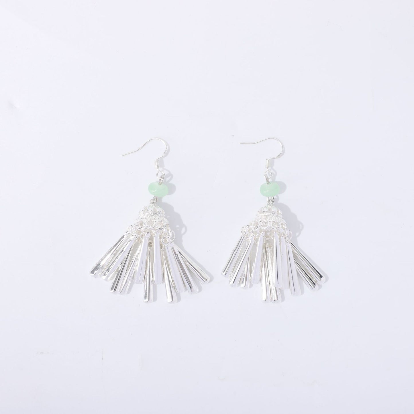 Sier Ethnic Minority Style Female Long Tassel Temperament High Earrings