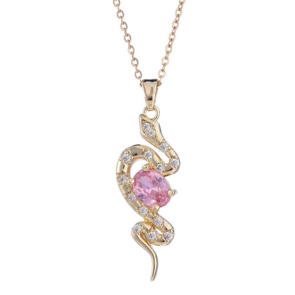 Minority Snake Color Zircon Gold Plated Necklaces