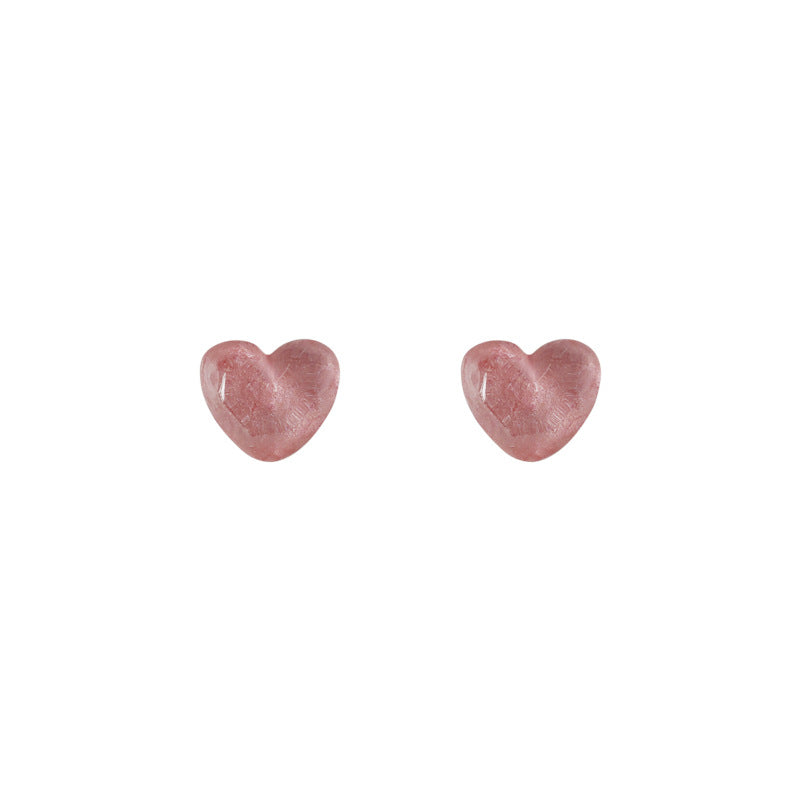 Sweet Sier Needle Resin Love Heart Earrings