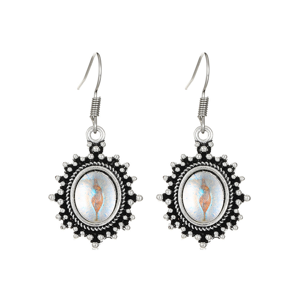 Love Turquoise Alloy Distressed Geometric Moonstone Earrings