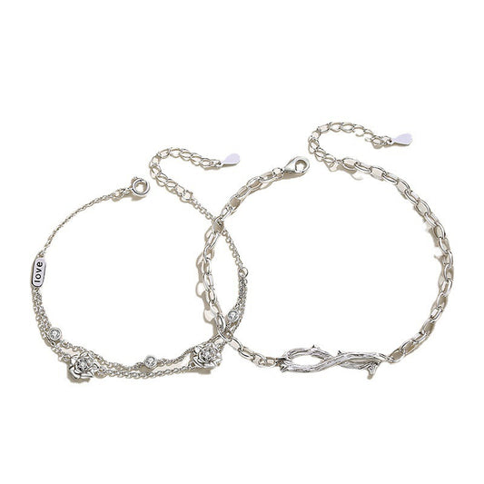 Sterling Sier Thorn Rose Couple Paire de bracelets de niche Design Sense