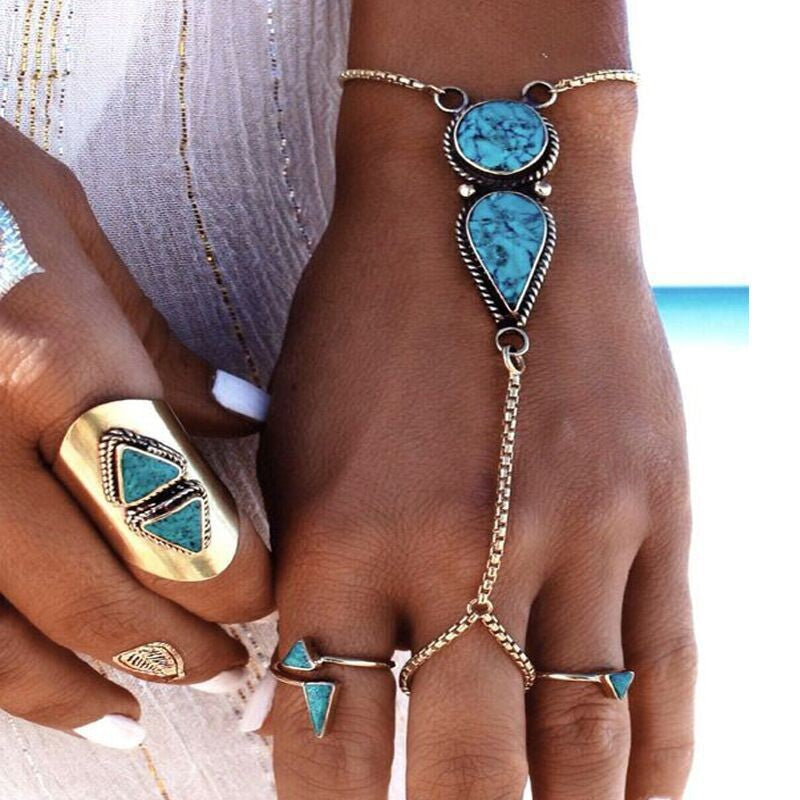 Bracelets d'eau ronds bohème en métal ethnique turquoise