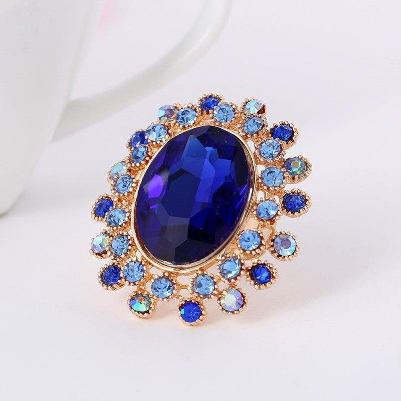 Luxury Crystal Glass Open Adjustable Fashion Exaggerated Ring